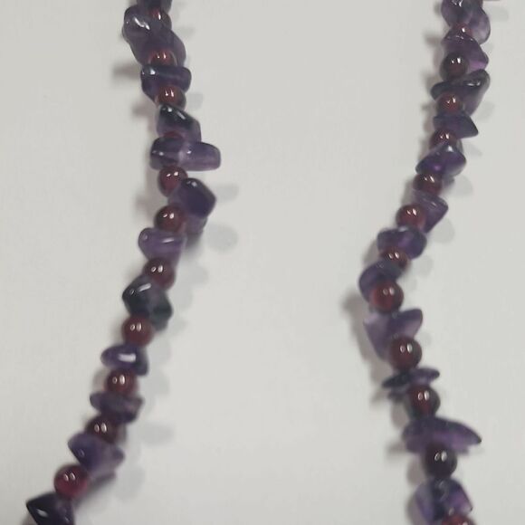 Garnet and Amethyst Semi Precious Gemstone Beaded Necklace - Picture 3 of 7